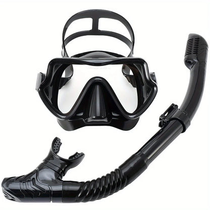 Tempered Glass Diving Mask & Snorkel Set - Panoramic Adult Scuba & Swimming Snorkeling Gear