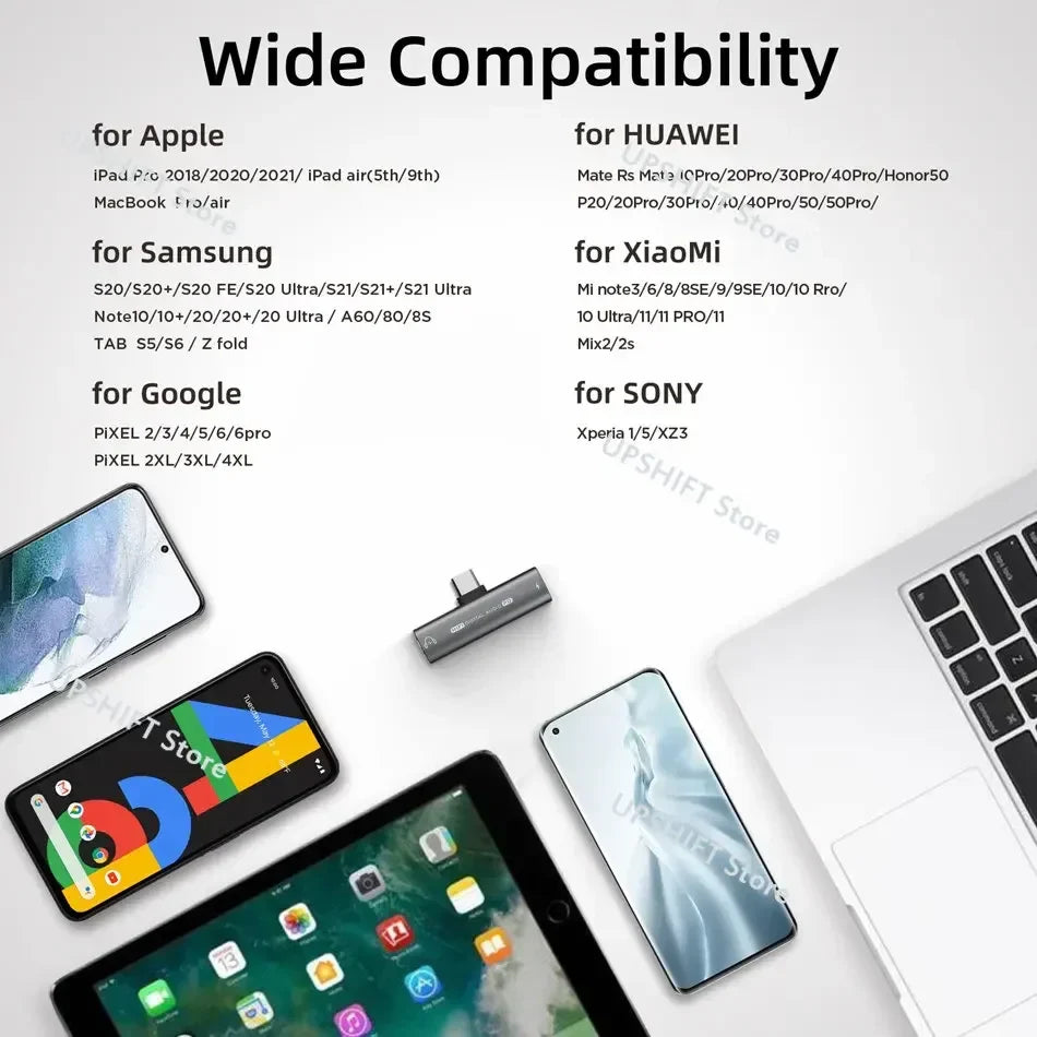 2-in-1 USB C to 3.5mm Headphone & Charger Adapter with PD Fast Charge, DAC Decoding Chip, and HIFI Sound - T-Shape Connector