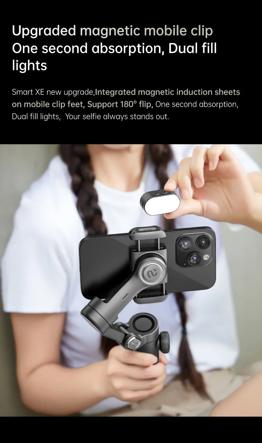 AOCHUAN 3-Axis Handheld Gimbal — Smartphone Stabilizer with Fill Light for iPhone & Android