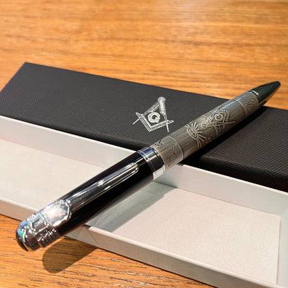 Masonic Silver Ballpoint Pen — Heavyweight Ancient Symbol Writing Pen with Gift Box, Black/Red/Green