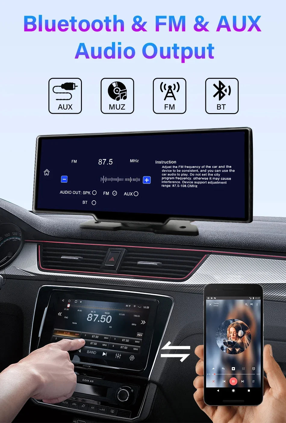 Srnubi 10.26 Inch Dash Cam Rearview Mirror - CarPlay & Android Auto DVR with GPS Navigation, Video Dashboard Monitor