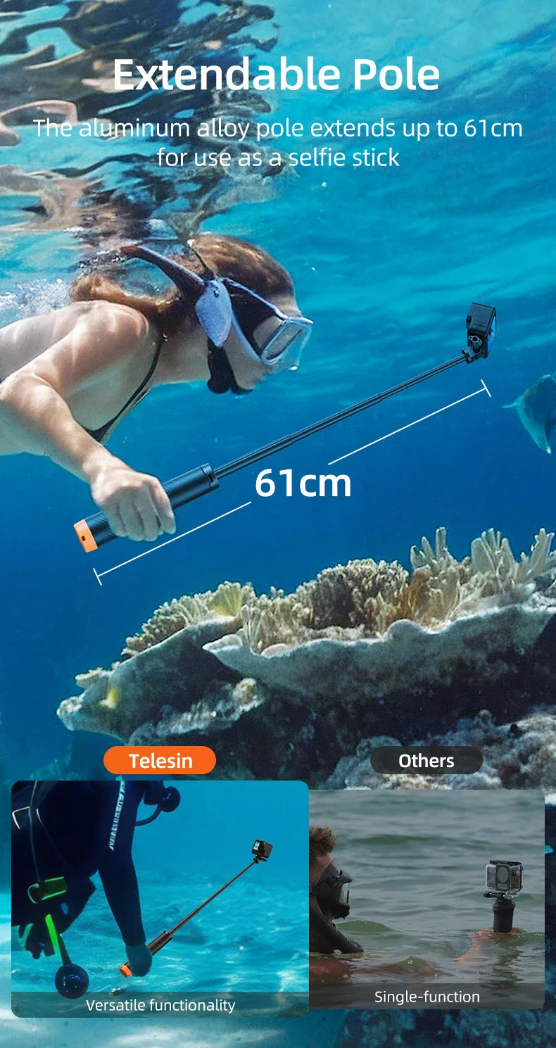 Telesin Underwater Buoyancy Diving Selfie Stick Tripod for GoPro, Insta360, DJI OSMO Action Cameras