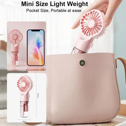 Portable Mini Humidifier Fan – USB Rechargeable Handheld Mist Fan with Water Spray, Personal Cooling Fan