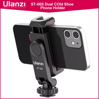 Ulanzi ST-06S Vertical Phone Mount Holder Tripod - Cold Shoe for Mic/Light, Phone Clip - iPhone 12 Vlog Holder Smartphone Accessory