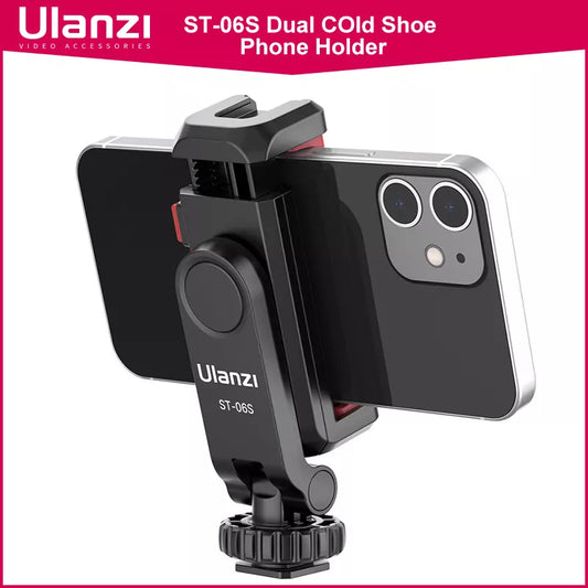 Ulanzi ST-06S Vertical Phone Mount Holder Tripod - Cold Shoe for Mic/Light, Phone Clip - iPhone 12 Vlog Holder Smartphone Accessory
