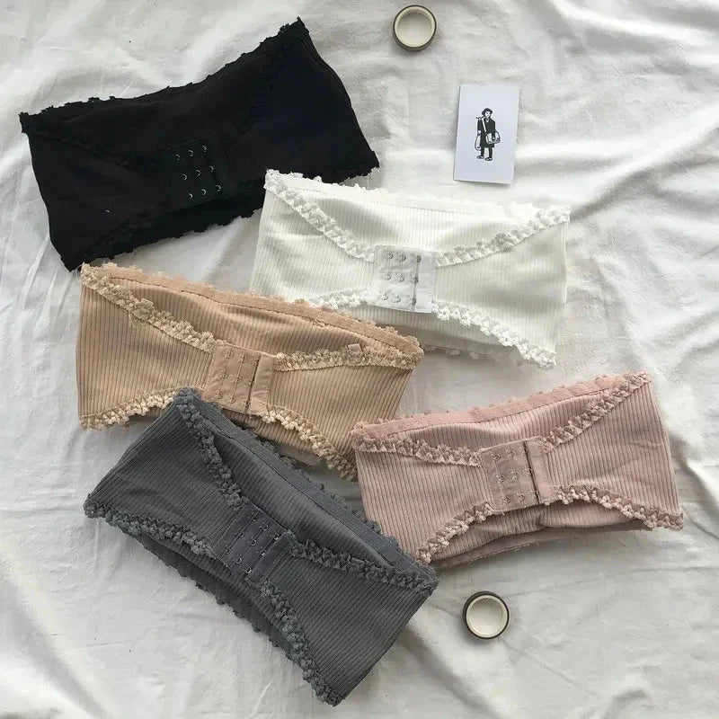 Women Summer Strapless Lace Bra, Seamless Breathable Invisible Chest Wrap Bralette, Sexy Back Lace Underwear Brassiere Top