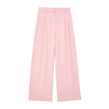 TRAFZA Women’s 2-Piece Set — Sleeveless Halter Vest Top with High-Waist Wide Leg Pants & Zipper Pockets