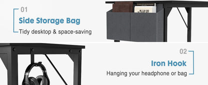 Computer Desk – Modern Compact Writing & Gaming Table with Side Bag, Headphone Hook, Easy Assembly