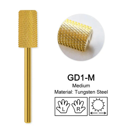 Gold Tungsten Carbide Nail Drill Bits – Large Barrel Milling Cutter, Pro Reversed Durable Grinding & Polishing Tools Accessories 4XC
