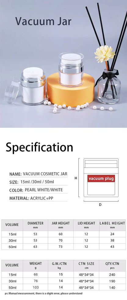 15/30/50g Empty Airless Pump Jar — Refillable Acrylic Vacuum Bottle for Makeup, Lotion & Cosmetics