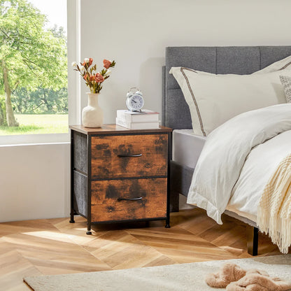 Nightstand Bedside Table – Coffee, Sofa & Tea Table with 2 Fabric Drawers for Bedroom Storage & Clothes Display