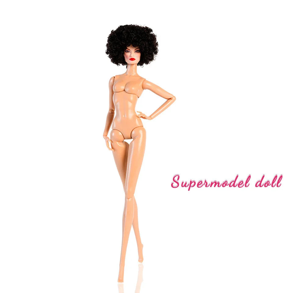 2025 32cm Supermodel 1/6 Doll – Nude Movable Body with PU Muscle Skin, Curly Hair, Dress-Up Gift Figure