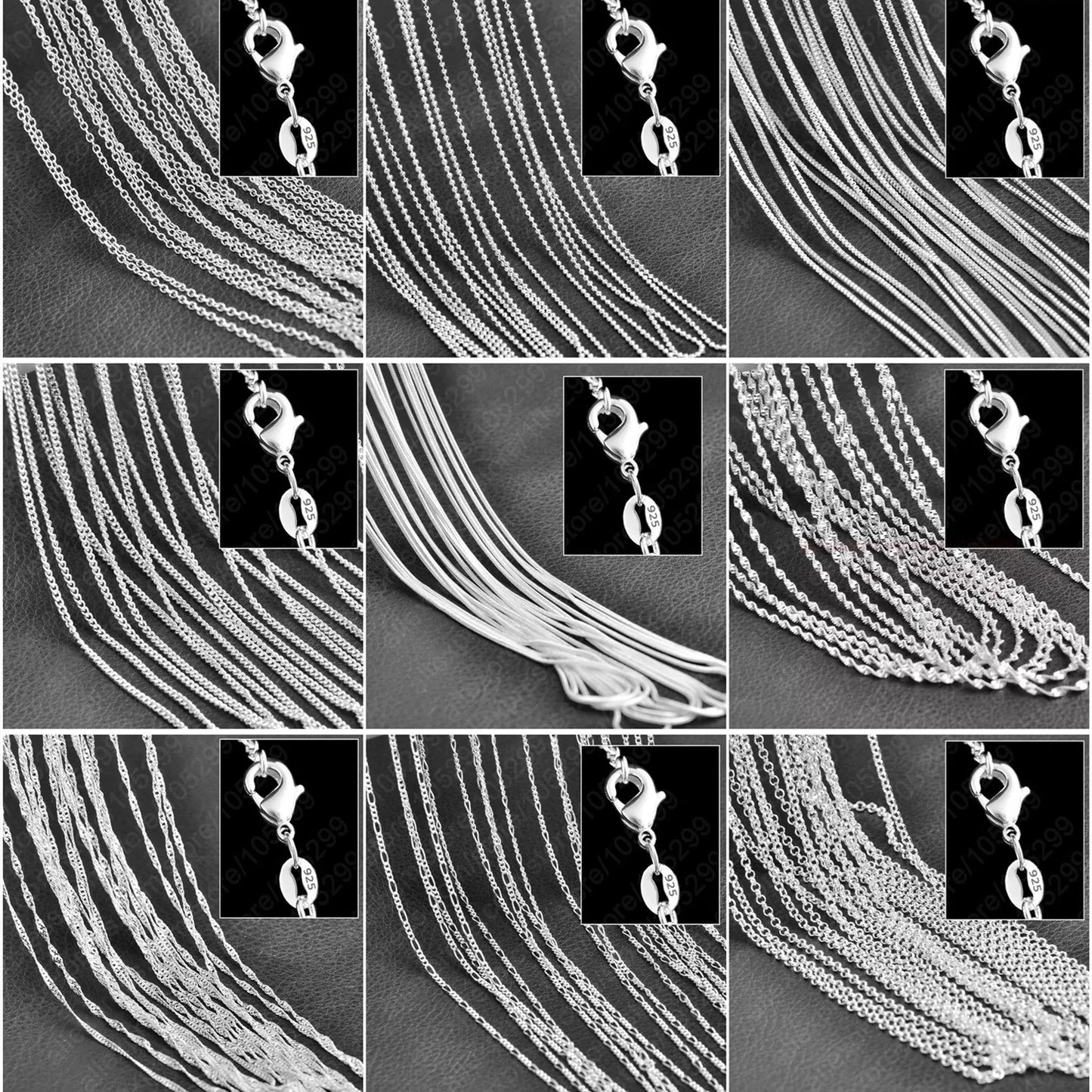 10PCS 925 Sterling Silver Charm Link Chain Necklaces – Smooth Lobster Clasp Jewelry, 16-30 Inch Adjustable