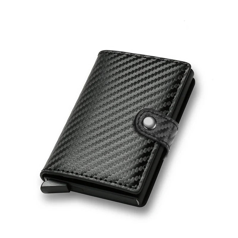 Carbon Fiber RFID Pop-Up Metal Wallet for Men – Slim Minimalist Credit Card Holder Black Purse
