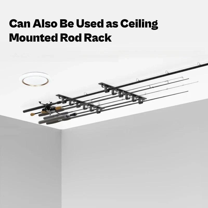 Wall Ceiling Fishing Rod Holder - 6 Rod Horizontal Storage Rack for Garage Organization & Tackle Gear