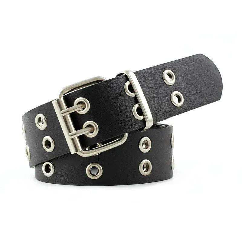 Women's Y2K Double-Hole Punk Belt - Adjustable Unisex Hip Hop Rock Style Punch-Free Waist Belt