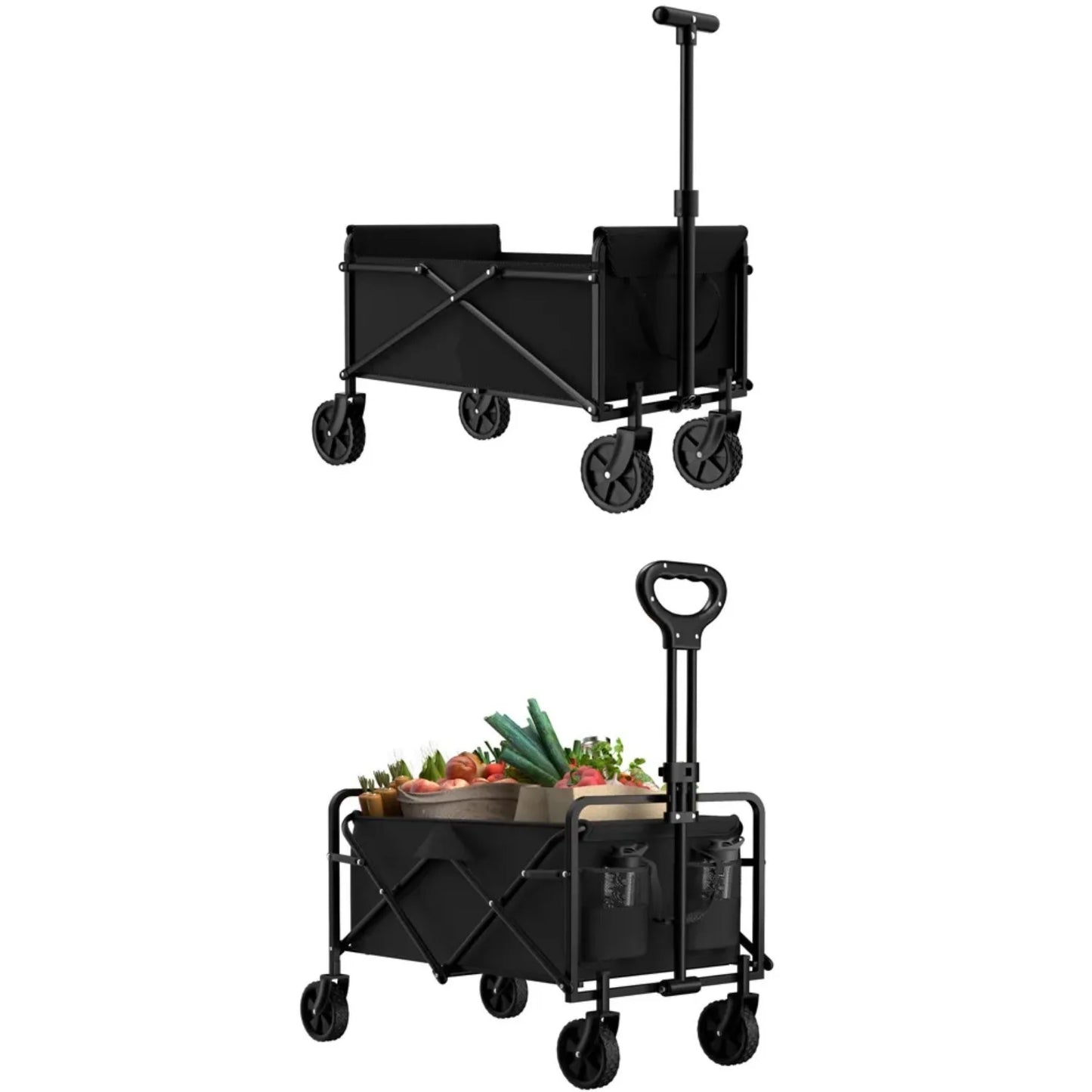 4-Wheel Foldable Garden Handcart – Heavy-Duty Portable Cargo Cart with One-Hand Carry & Easy Storage