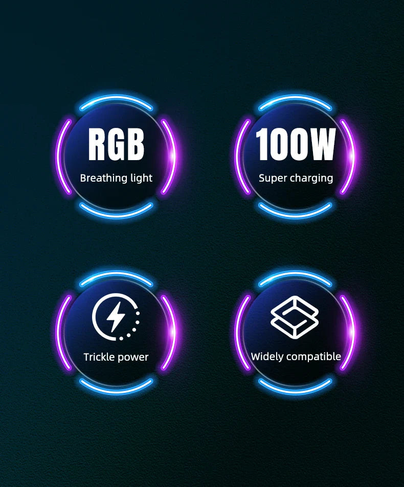 RGB Fast Charging Cable 120W 6A – USB Type-C Charge Cord with Ambient RGB Light