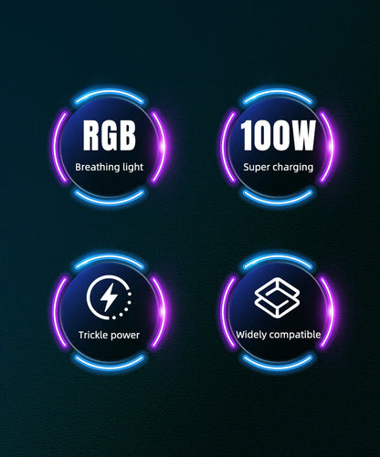 RGB Fast Charging Cable 120W 6A – USB Type-C Charge Cord with Ambient RGB Light