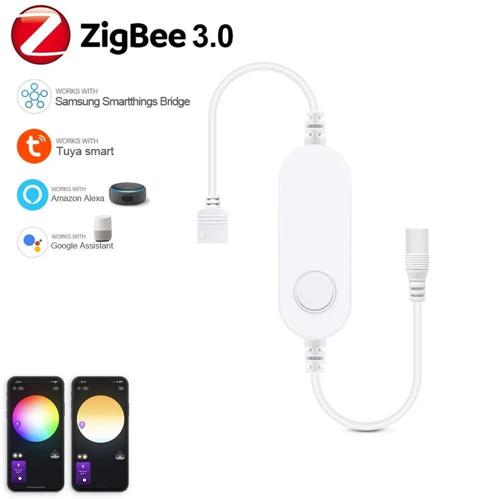 Zigbee 3.0 Smart LED Strip Controller, DC 5V/12V/24V Dimmer RGB/RGBW/RGBCCT CCT Single Color, Compatible with Tuya, Alexa & SmartThings, 2Mqtt Support