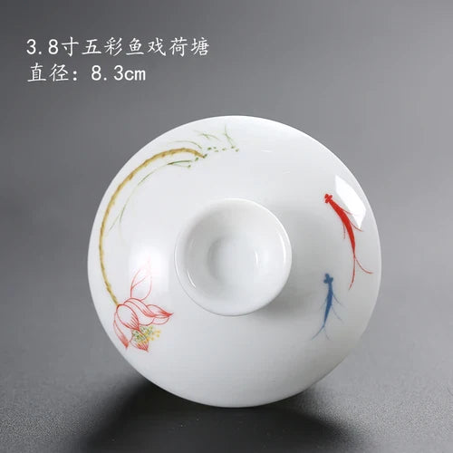 Ceramic Sancai Tea Bowl with Lid – Blue & White Porcelain Cover for Kungfu Tea Set Household Accessories