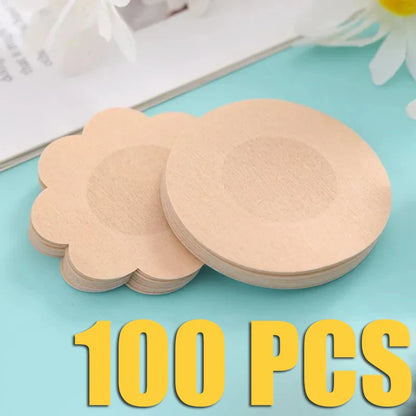 100PC Disposable Cloth Nipple Covers – Invisible Bra Pasties, Breast Petals & Chest Stickers for Women
