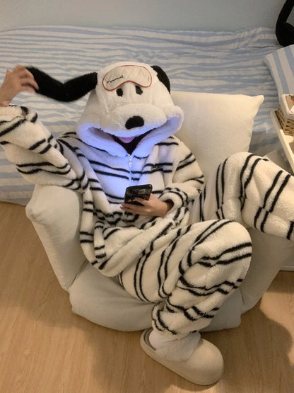 Halloween Snoopy Flannel Pajamas – Hooded Kawaii Anime Cartoon Pajamas for Kids & Adults, Cozy Autumn Homewear