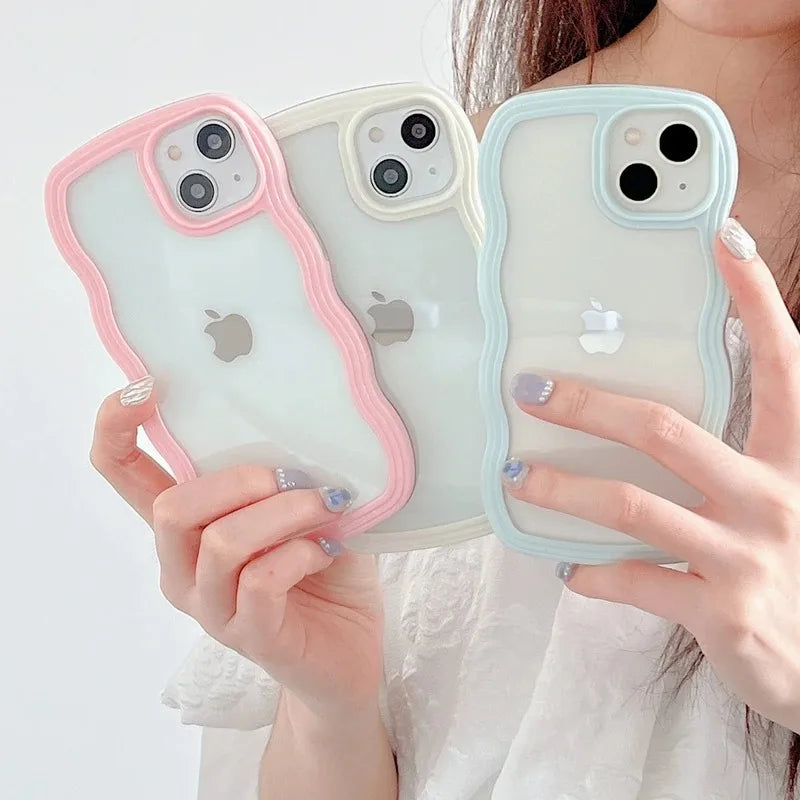 Candy Wavy Lines Bumper Case for iPhone 16/15/14/13/12/11 Pro Max Plus XR XS Max – Shockproof Clear Hard Back Cover