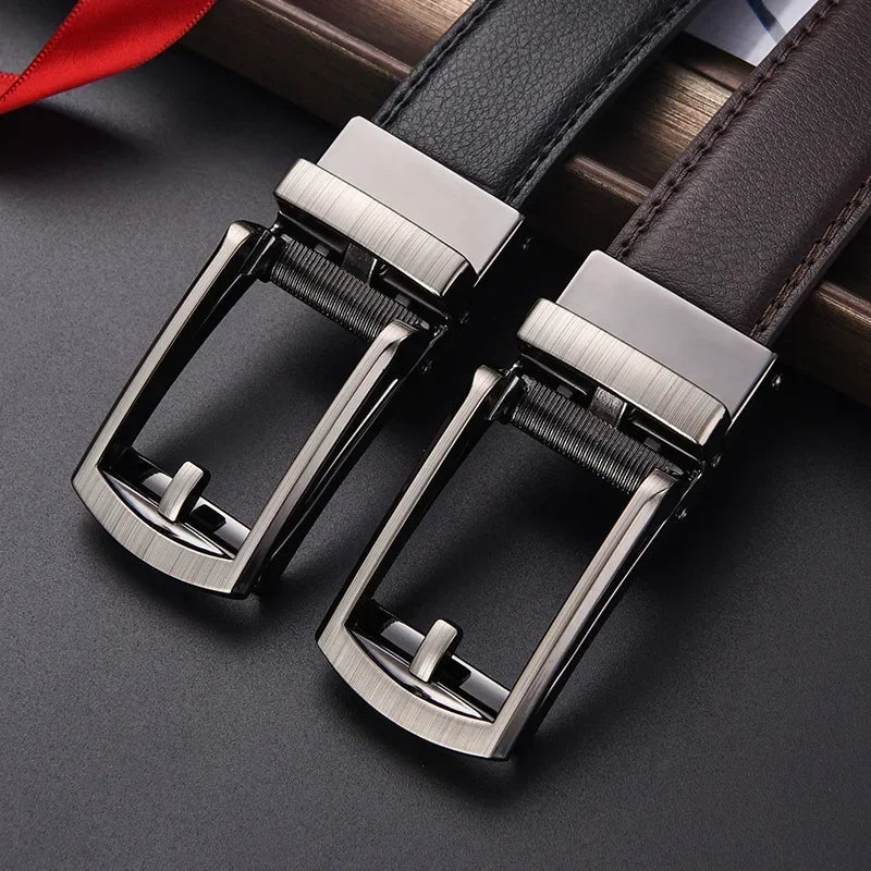 Men’s Luxury Click Belt – Genuine Leather Automatic Alloy Buckle for Business & Jeans