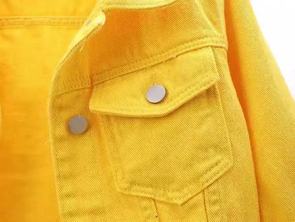 Women’s Denim Jacket – Spring & Autumn Short Coat, Casual Pink Jean Jackets, Loose Purple, Yellow & Blue Outerwear Tops