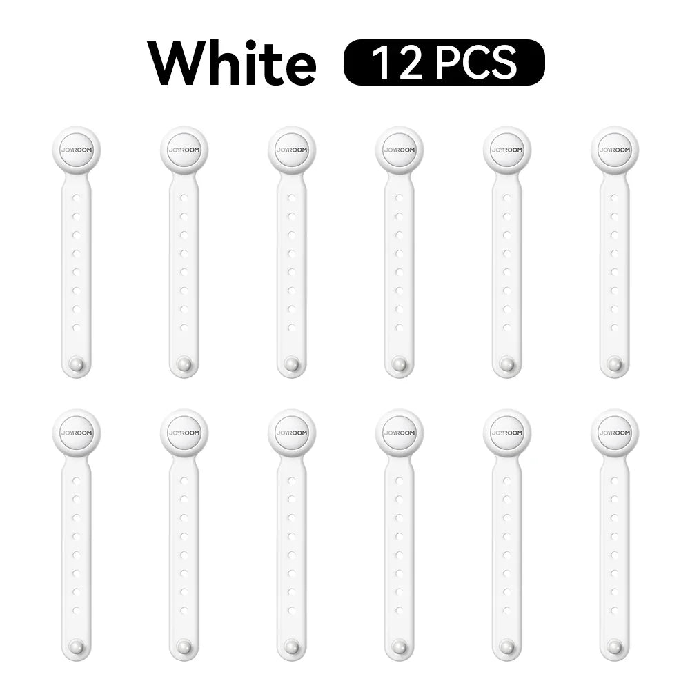 Joyroom Magnetic Cable Management Ties – 12/6PCS Adjustable Wire Organizer with Hook & Loop Straps for Home