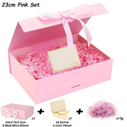 Luxury Magnetic Gift Box with Lid — 3 Sizes, Ribbon & Lafite Grass | Greeting Card & Valentine’s Day Packaging Box