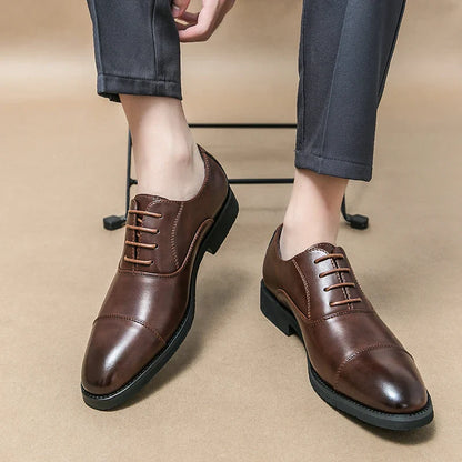 Men’s Luxury Leather Dress Shoes — Comfortable Pointed Business & Wedding Shoes Black