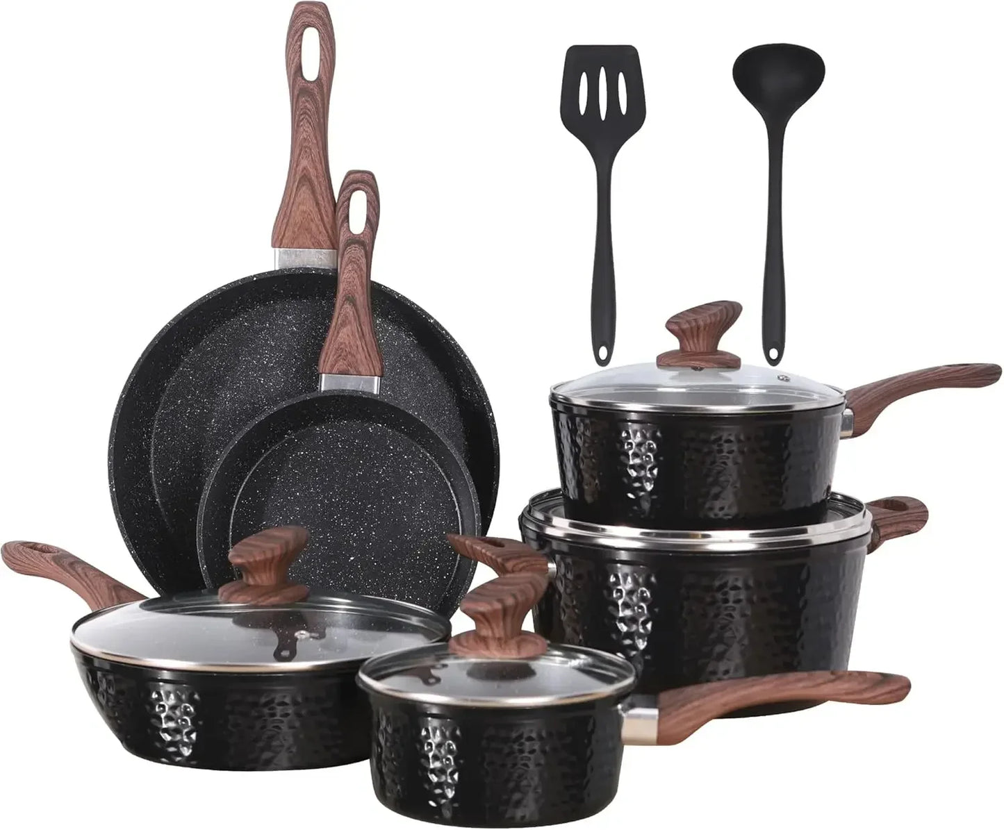 12 Piece Granite Black Nonstick Cookware Set - Induction Ready Pots and Pans