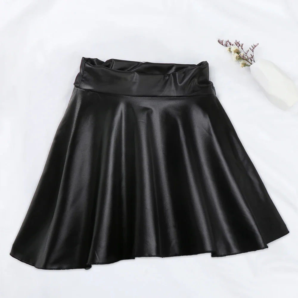 Women’s High Waist Mini Skirt — Elastic Faux Leather Short Skirt