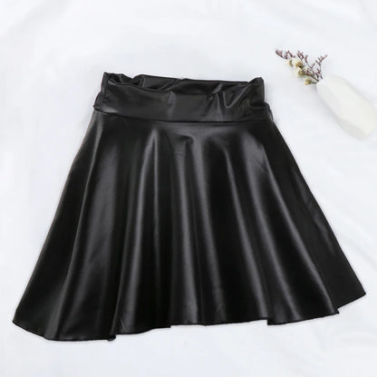 Women’s High Waist Mini Skirt — Elastic Faux Leather Short Skirt