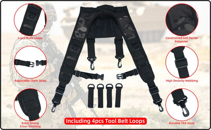 Tactical Police Suspenders — Adjustable Duty Belt Harness with 4 Tool Belt Loops for Law Enforcement
