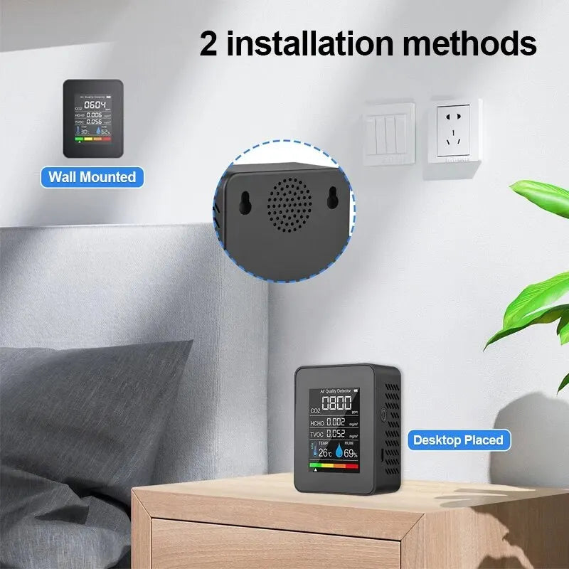 5-in-1 Multifunctional CO2 Meter - Digital Temperature Humidity Tester, TVOC, HCHO Detector, Air Quality Monitor