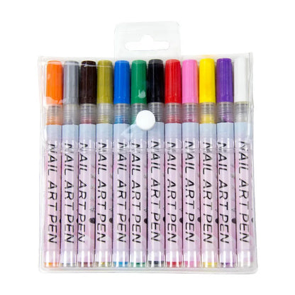 12-Piece Colorful Waterproof Nail Art Pens – DIY 3D Manicure Drawing Pens for Abstract Line Painting and Nail Design