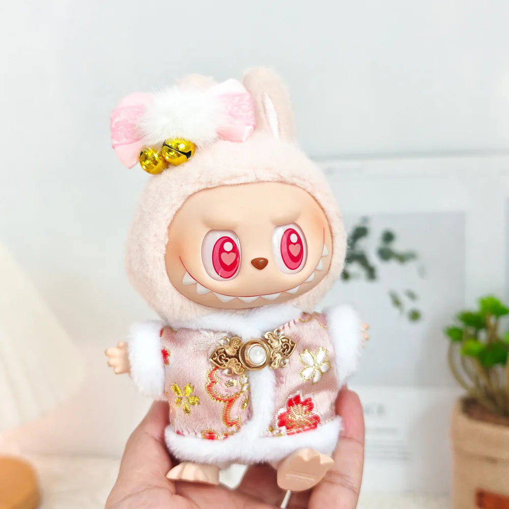 17cm Mini Plush Doll Clothes — Outfit Accessories for Labubu V1 & V2, Christmas Cookie Man Sweater Hat, New Year Gift