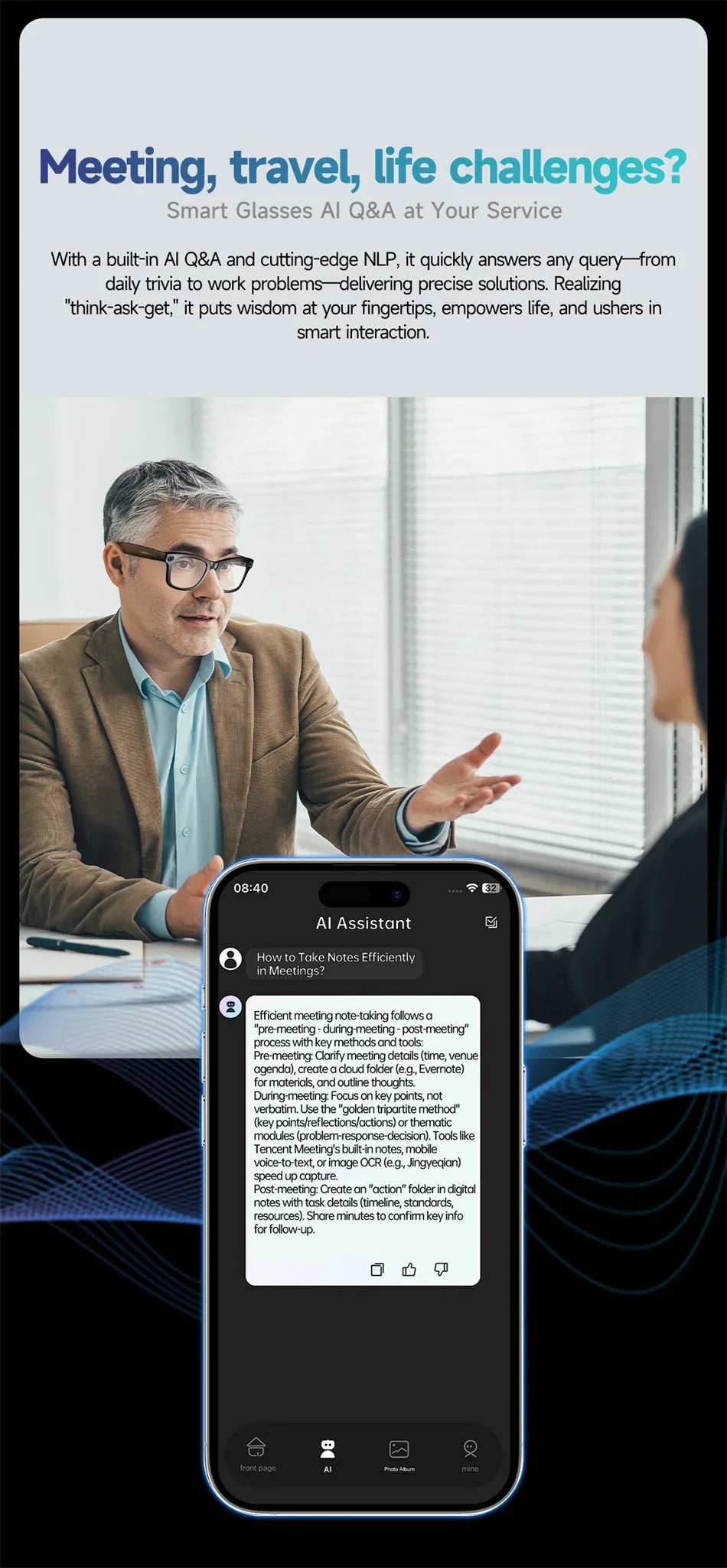 LIGE Smart Glasses — AI Camera Sunglasses with BT Call, Music, Touch Control, Voice Assistant, Video & Sound Recording, WiFi Transmission