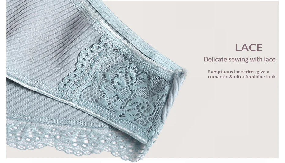Floral Lace Cotton Women’s Panties - Comfortable Briefs, Solid Color Underwear, 3PCS/Set, Sizes M-XXL