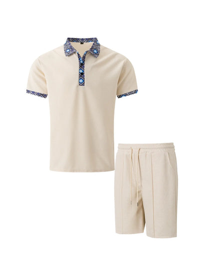 2025 Men's Summer Waffle Knit Short Set – Solid Color Zip-Up Lapel Shirt & Shorts | European & US Style