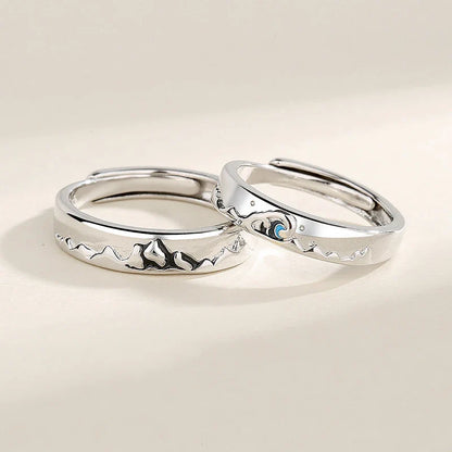 New Silver Couple Rings - Sun & Moon Adjustable Open Ring for Men & Women, Wedding & Fashion Jewelry Gift