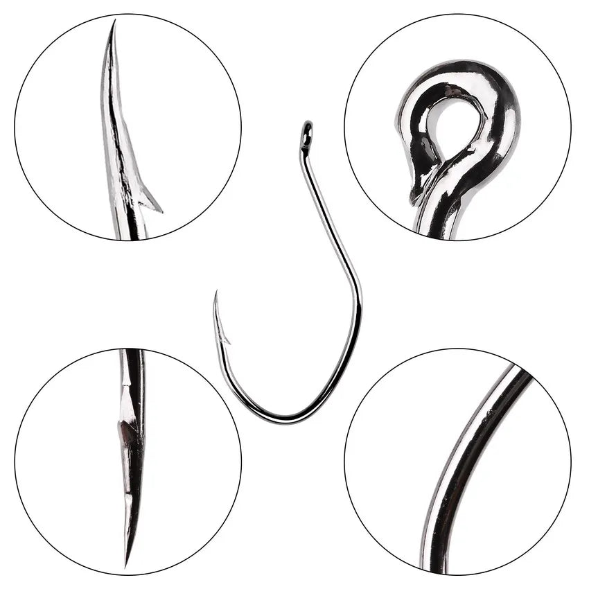10pcs Catfish Fishing Hooks – High Carbon Steel Barbed Circle Hooks 6/0–10 V-Sharp Tackle