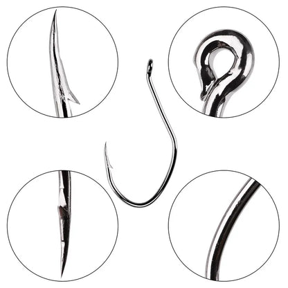 10pcs Catfish Fishing Hooks – High Carbon Steel Barbed Circle Hooks 6/0–10 V-Sharp Tackle