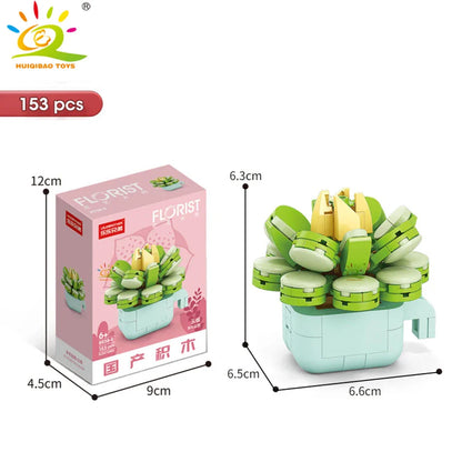 HUIQIBAO MOC Flower & Succulent Potted Building Block Set – DIY Eternal Bouquet, Home Desk Plant Decor, Girls & Kids Toy Gift