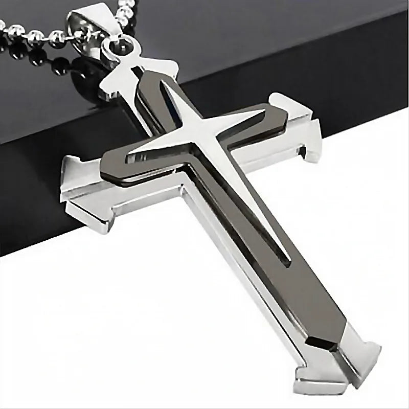 Stainless Steel Cross Pendant Necklace – Jesus Catholic Christian Amulet Jewelry for Men & Women, Religious Fashion Gift