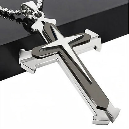 Stainless Steel Cross Pendant Necklace – Jesus Catholic Christian Amulet Jewelry for Men & Women, Religious Fashion Gift