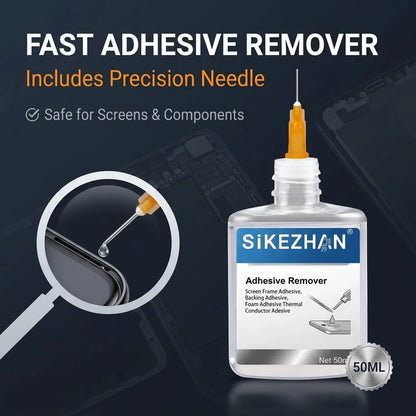 SiKEZHAN 50ml Phone Screen Adhesive Remover - LCD Frame & Back Cover Glue Cleaner with Precision Injector Needle